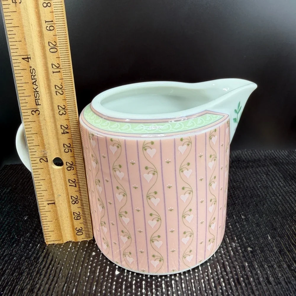 Lynn Hollyn Toscany Town Country Creamer Sugar‎ Bowl Set Pink Heart Stripe Japan